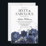 Convites Marinho e Flores Prateadas 60º aniversário Fabulos<br><div class="desc">Marinho e Prata Flores 60º Aniversário Fabuloso Convite Ver coleção correspondente em Niche e Nest Store</div>
