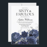Convites Marinho e Flores Prateadas 60º aniversário Fabulos<br><div class="desc">Marinho e Prata Flores 60º Aniversário Fabuloso Convite Ver coleção correspondente em Niche e Nest Store</div>