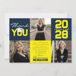 Convites Marinho e Graduação de Foto Amarelo 3 Obrigado