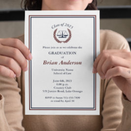 Convites Marinho e Maroon Justice Wreath Law School Graduaç