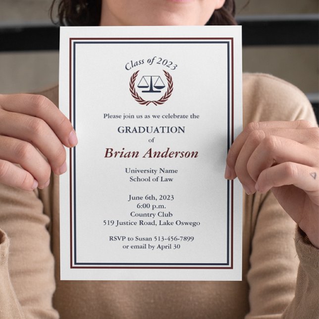 Convites Marinho e Maroon Justice Wreath Law School Graduaç (Criador carregado)