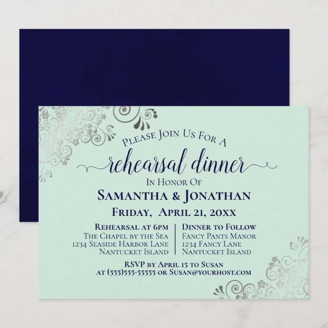 Convites Marinho e Neo Mint - Ensaio e Janto de Casamento V (Frente/Verso)