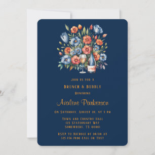 Convites Marinho e Orange Peony Brunch e Bubble