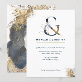 Convites Marinho e ouro de ampersor de barro moderno