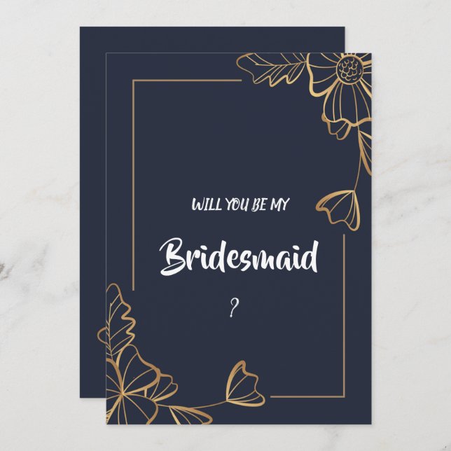 Convites Marinho e ouro floral Bridesmaid (Frente/Verso)