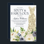 Convites Marinho e vestir Dourado Floral Branco 60ª Festa d<br><div class="desc">Marinho & White Floral Dourado Vestido 60º Convite de aniversário Veja a coleção correspondente em Niche e Nest Store Muitos obrigados</div>