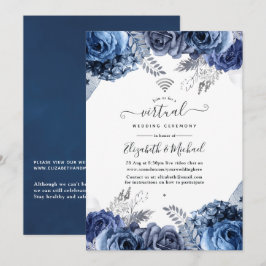 Convites Marinho e White Floral Online Casamento Virtual