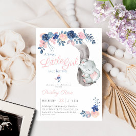 Convites Marinho Elefante Floral Chá de fraldas Blush Girl