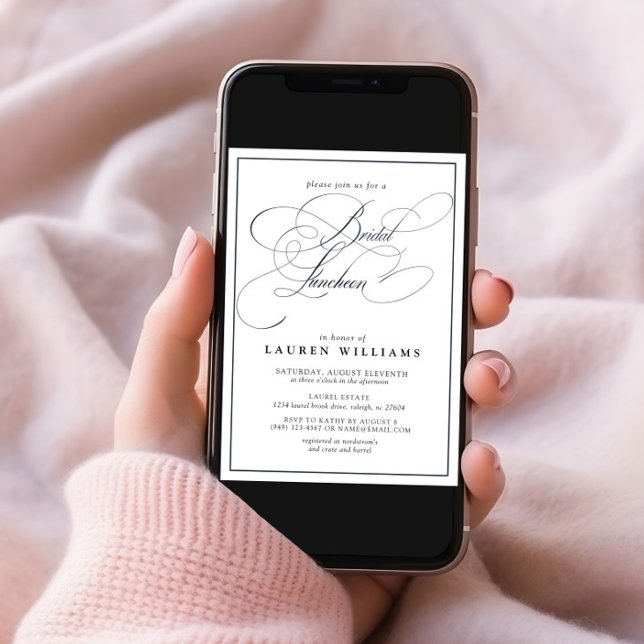 Convites Marinho Elegante Almofada Azul de Caligrafia (Criador carregado)