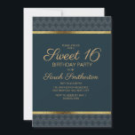 Convites Marinho Elegante Azul Dourado Doce 16 Festa de ani<br><div class="desc">Azul marinho e ouro personalizados e elegantes convite de aniversário 16 doce para garotas adolescentes. A redação deste cartão é personalizável e pode ser alterada para funcionar com muitos temas diferentes. Entre em contato conosco para obter ajuda com a personalização.</div>
