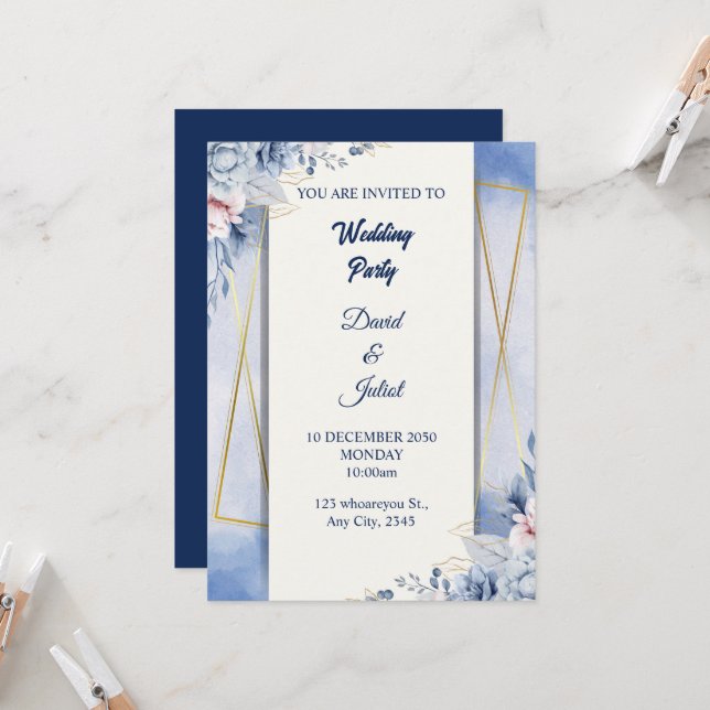 Convites Marinho Elegante Azul e Branco (Frente/Verso In Situ)