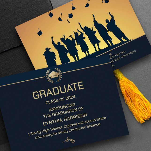 Convites Marinho Elegante Azul e Dourado (Elegant Photo Navy Blue and Gold Invitation,  #graduationparty #vavyblueandgold #blueandgoldfoil)
