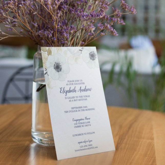 Convites Marinho Elegante Bat Floral Azul Mitzvah (Criador carregado)