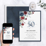 Convites Marinho Elegante Blue Burgundy Floral 50º Aniversá<br><div class="desc">Diga olá ao seu 50º estilo com este maravilhoso Marinho Elegante Blue Burgundy Floral 50º Convite de Aniversário! Apresentando um belo buquê de flores azuis e burgundy ricas e azuis marinhos e verde botânico, este cartão luxuoso define o tom perfeito para sua celebração especial. A elegante caligrafia escrita à mão...</div>