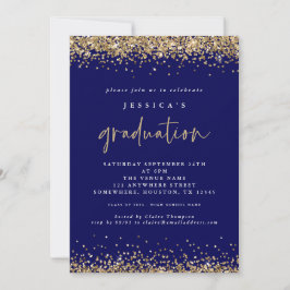 Convites Marinho Elegante Blue Dourado Glitter 2024 Graduaç