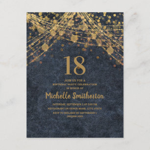 Convites Marinho Elegante Blue Dourado String Luzes 18º An