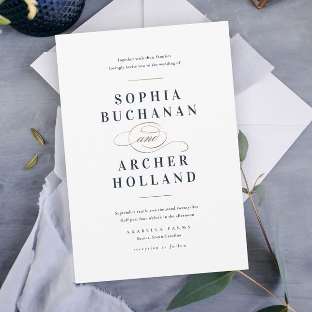 Convites Marinho Elegante Blue e Dourado Casamento (Criador carregado)