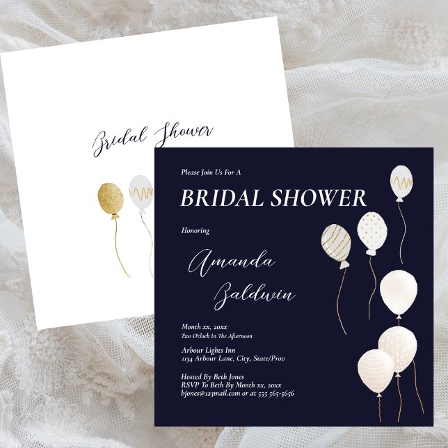 Convites Marinho Elegante Branco (Elegant Bridal Shower Navy White Invitation)