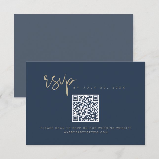 Convites MARINHO Elegante CAITLIN e placa RSVP de código QR (Frente/Verso)