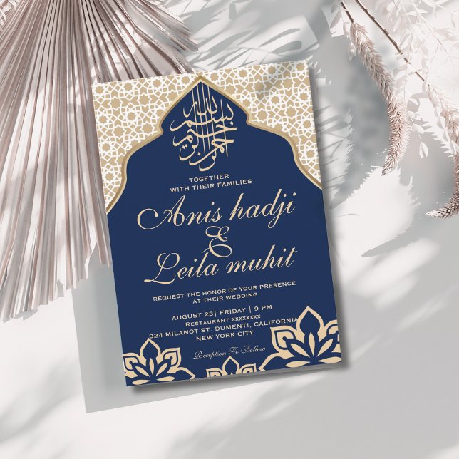 Convites Marinho Elegante casamento árabe Oriental ouro (Criador carregado)
