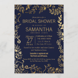 Convites Marinho Elegante Chá de panela Azul e Dourado