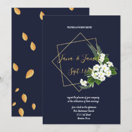 Convites Marinho Elegante Clássico Casamento Geométrico
