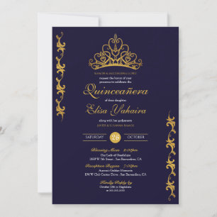 Convites Marinho Elegante da Coroa Real Dourada Tiara Quinc