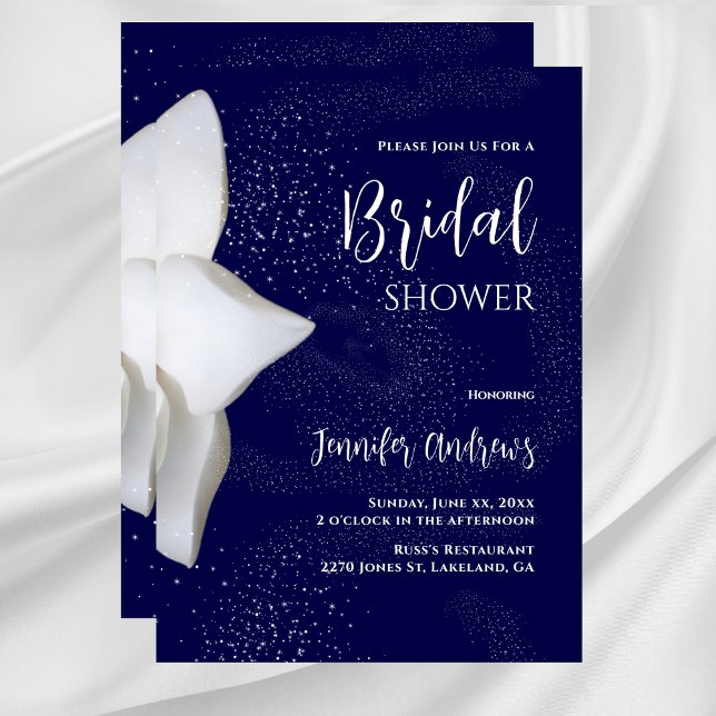 Convites Marinho Elegante da Magnolia Branca chá de panela (Bridal Shower White Magnolia Elegant Navy Invitation)