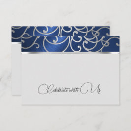 Convites Marinho Elegante de placa RSVP Blue e Silver Filig