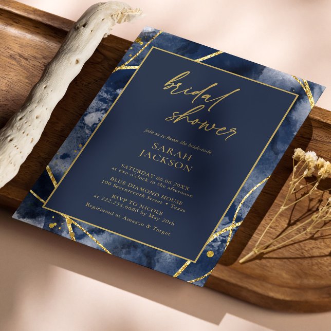 Convites Marinho Elegante e Chá de panela Dourado (Elegant Navy & Gold Bridal Shower Invitation Personalized)