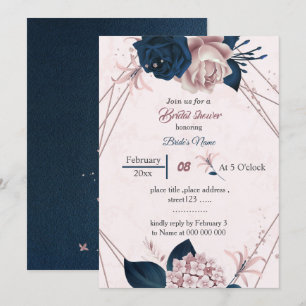 Convites marinho elegante e cor-de-rosa chá de panela geo