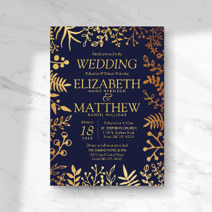 Convites Marinho Elegante e Dourado Ensaio de Casamento Flo