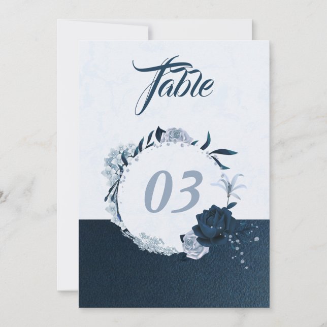 Convites Marinho elegante e número de tabela floral azul em (Frente)
