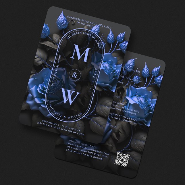 Convites Marinho Elegante Gótico - Boho Floral Boho (Gothic Elegant Navy-Blue Floral Wedding Boho Invitation
)