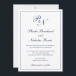 Convites Marinho Elegante Monograma Azul Tudo Em Um Casamen<br><div class="desc">O estilo tradicional All In One Wedding Invitation com um design simples e clássico com seu monograma inicial e seus nomes em um dentro de caligrafia elegante de uma fronteira fina. A parte traseira tem seus detalhes de convidado eliminando a necessidade de uma placa de gabinete separada. Todos os elementos...</div>