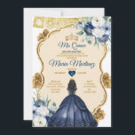 Convites Marinho Elegante Princesa Floral Azul Quinceañera<br><div class="desc">Marinho Elegante Princesa Floral Azul Quinceañera Convite Mis Quince 15 Anos,  16ª Borboleta de Aniversário.</div>