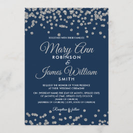 Convites Marinho Elegante Silver Faux Glitter Confetti