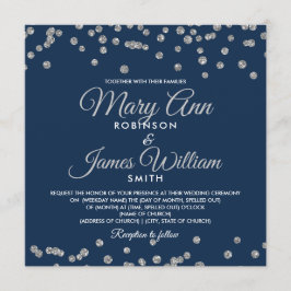 Convites Marinho Elegante Silver Faux Glitter Confetti
