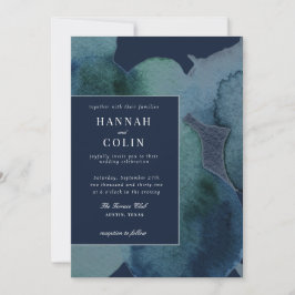 Convites Marinho Emerald Abstrato Watercolor