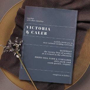 Convites Marinho escuro azul e branco Casamento mínimo mo