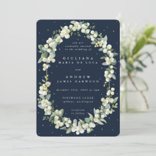Convites Marinho Escuro Elegante Snowberry+Eucalyptus Weddi