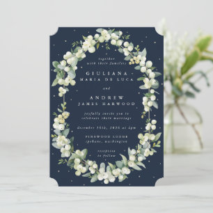 Convites Marinho Escuro Elegante Snowberry+Eucalyptus Weddi