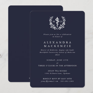 Convites Marinho escuro MD Asclepius + Laurel Wreath Gradua