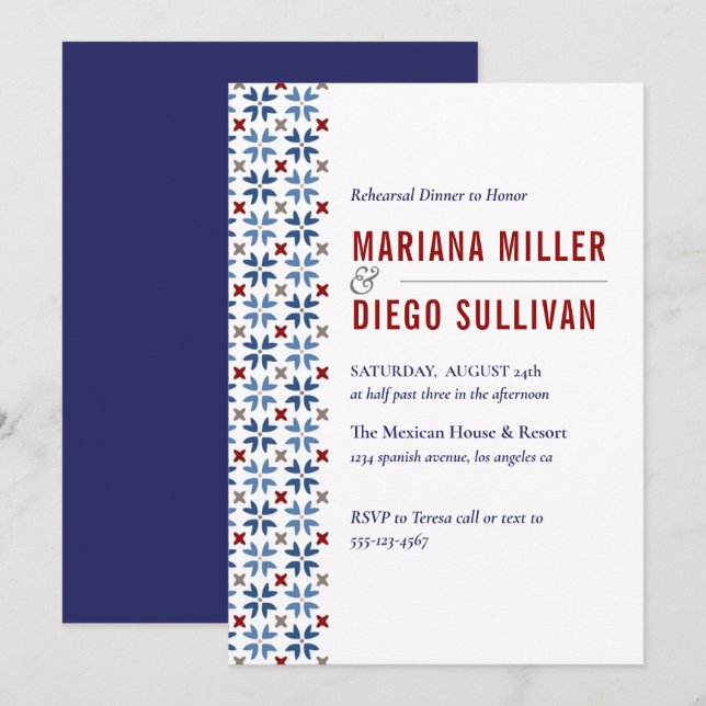 Convites Marinho espanhol e casamento mediterrânico do Azul (Frente/Verso)