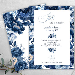 Convites Marinho Floral Blue Watercolor Shh Surprise Birthd