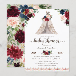 Convites Marinho Floral Boho Teepee Arrows Chá de fraldas 