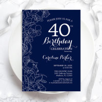 Marinho Floral Branco do aniversário de 40 anos