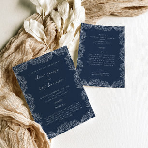 Convites Marinho Floral Casamento Azul Frente e Traseira