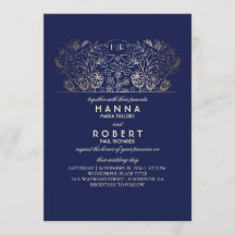 Marinho Floral - Casamento Dourado do Romance Eter
