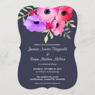 Convites Marinho Floral de Festa de noivado de Aquarela Azu